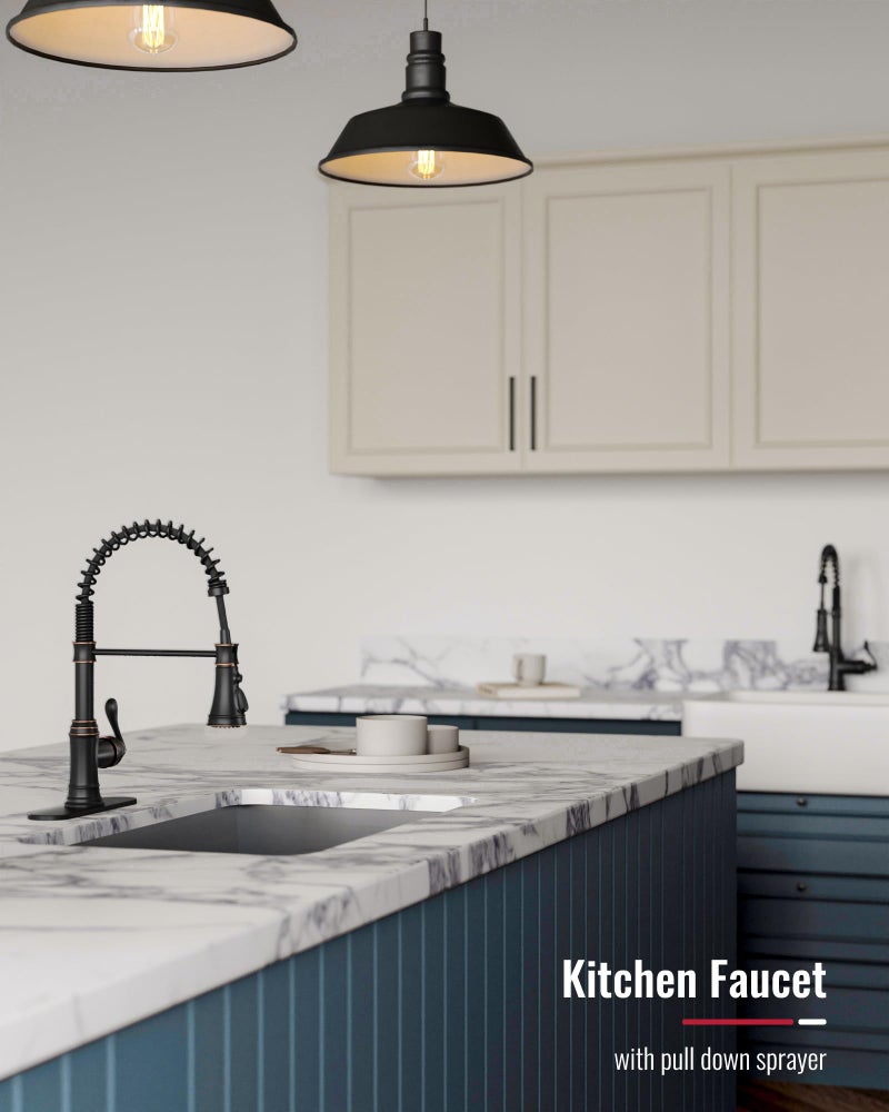 Homevacious Oil Rubbed Bronze Kitchen Faucet with Pull Down Sprayer Single Handle Commercial Sink Faucet 3 Function Spring High Arc Kitchen Faucet Farmhouse with Deck Plater for Sink 1 or 3 Holes - Image 2