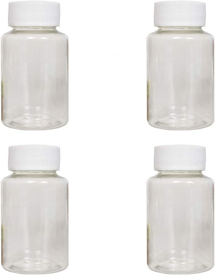 lasenersm 4 Pieces 80ml Empty Clear Plastic Pill Bottles Solid Powder Container Plastic Round Solid Powder Container Reagent Storage Bottle with White Screw Cap, Transparent