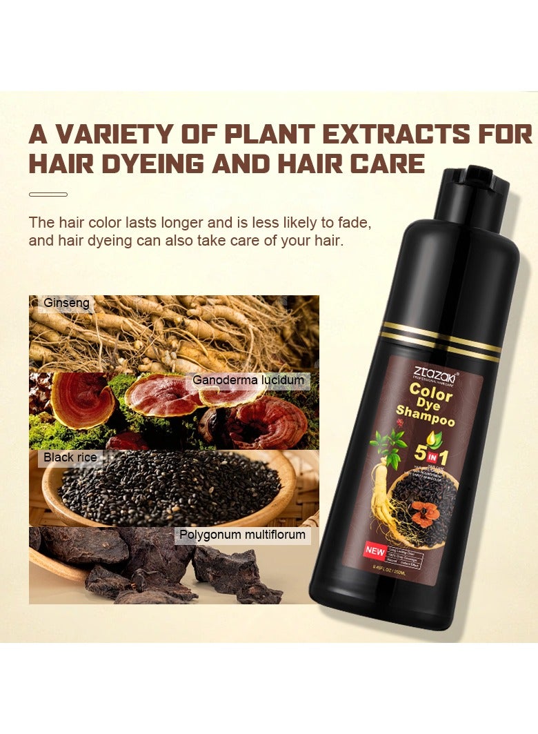 BLOOMING TIME 3 in 1 Hair Color Shampoo for Women – Covers Gray Hair Instantly, Dark Brown, with Ginseng, Argan Oil & Polygonum, Ammonia-Free, 250mL, At-Home Hair Dye Solution - Image 5