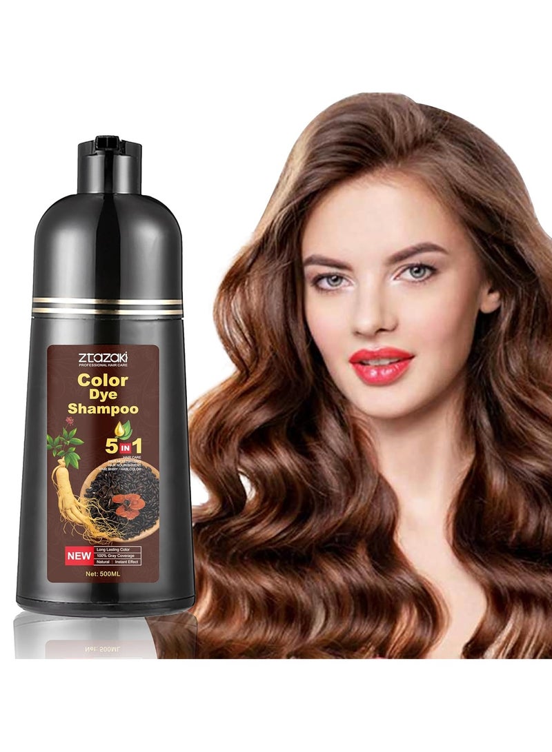 BLOOMING TIME 3 in 1 Hair Color Shampoo for Women – Covers Gray Hair Instantly, Dark Brown, with Ginseng, Argan Oil & Polygonum, Ammonia-Free, 250mL, At-Home Hair Dye Solution - Image 1