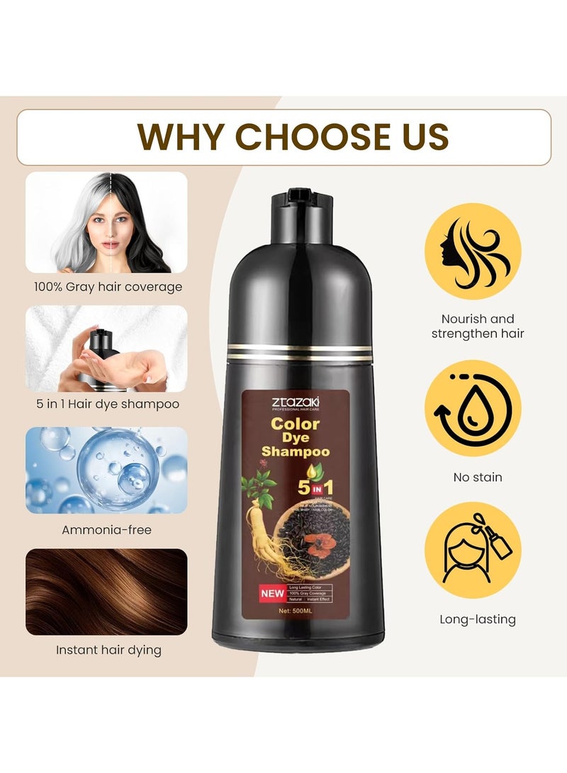 BLOOMING TIME 3 in 1 Hair Color Shampoo for Women – Covers Gray Hair Instantly, Dark Brown, with Ginseng, Argan Oil & Polygonum, Ammonia-Free, 250mL, At-Home Hair Dye Solution - Image 3