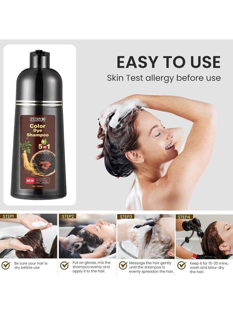 BLOOMING TIME 3 in 1 Hair Color Shampoo for Women – Covers Gray Hair Instantly, Dark Brown, with Ginseng, Argan Oil & Polygonum, Ammonia-Free, 250mL, At-Home Hair Dye Solution - Image 4