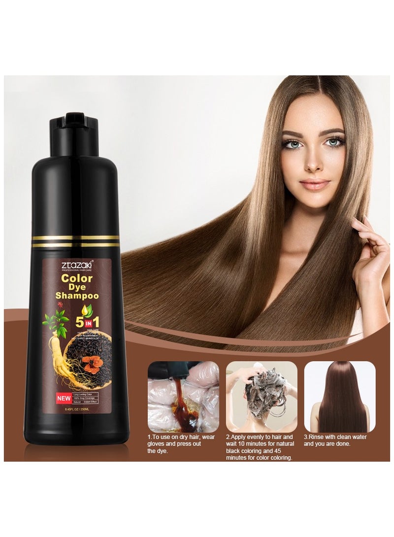 BLOOMING TIME 3 in 1 Hair Color Shampoo for Women – Covers Gray Hair Instantly, Dark Brown, with Ginseng, Argan Oil & Polygonum, Ammonia-Free, 250mL, At-Home Hair Dye Solution - Image 2