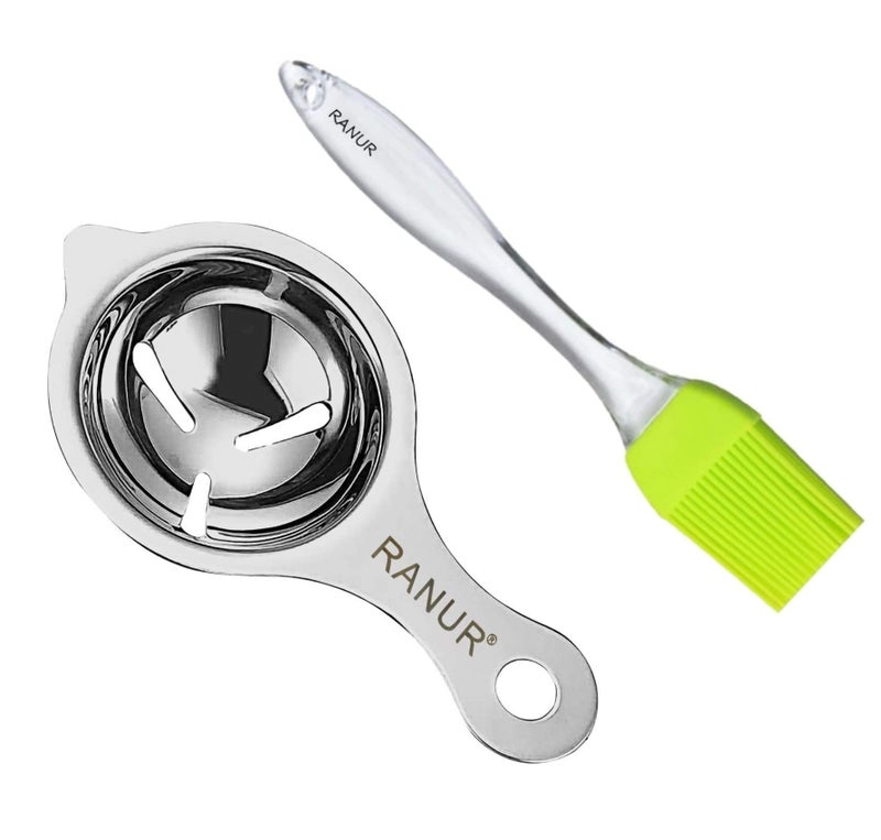RANUR Import Stainless Steel Egg Separator, Egg Yolk Separator, Egg White Separator, Egg Filter, Kitchen Tool, Egg Gadgets, Food Certified with Hanging Hook 1 Piece (Silver) - Image 1