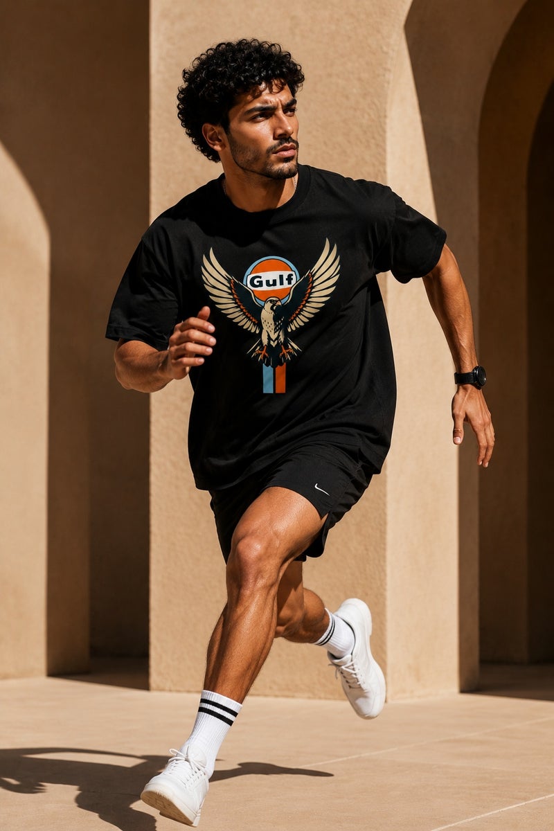 Men's Black Eagle Graphic Oversized T-Shirt Casual Short Sleeve Crew Neck Streetwear Tee - Image 3