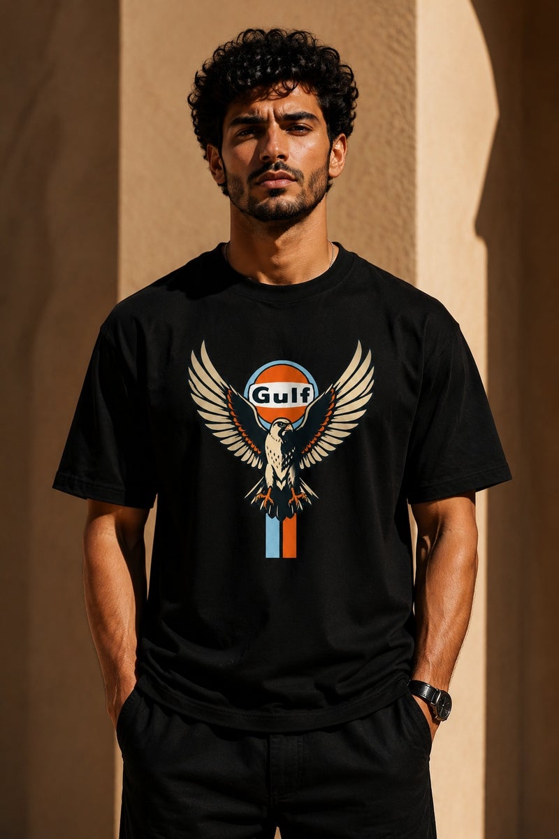 Men's Black Eagle Graphic Oversized T-Shirt Casual Short Sleeve Crew Neck Streetwear Tee - Image 2