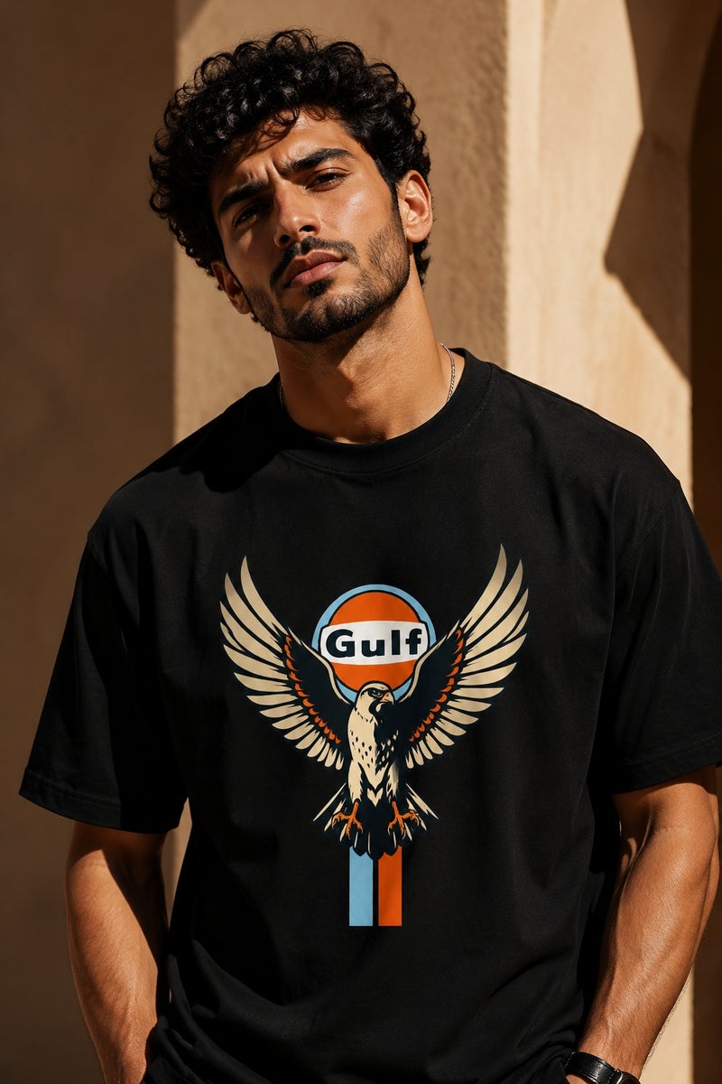 Men's Black Eagle Graphic Oversized T-Shirt Casual Short Sleeve Crew Neck Streetwear Tee - Image 1