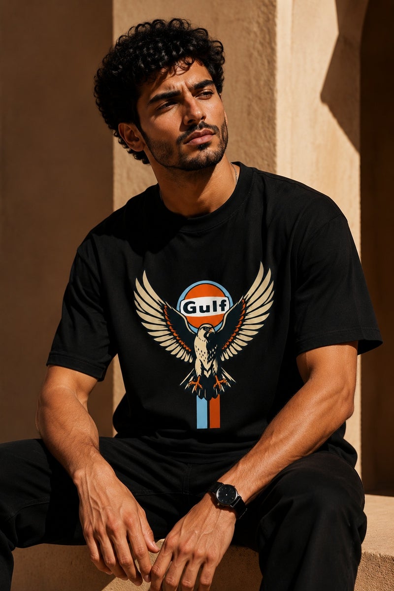 Men's Black Eagle Graphic Oversized T-Shirt Casual Short Sleeve Crew Neck Streetwear Tee - Image 4