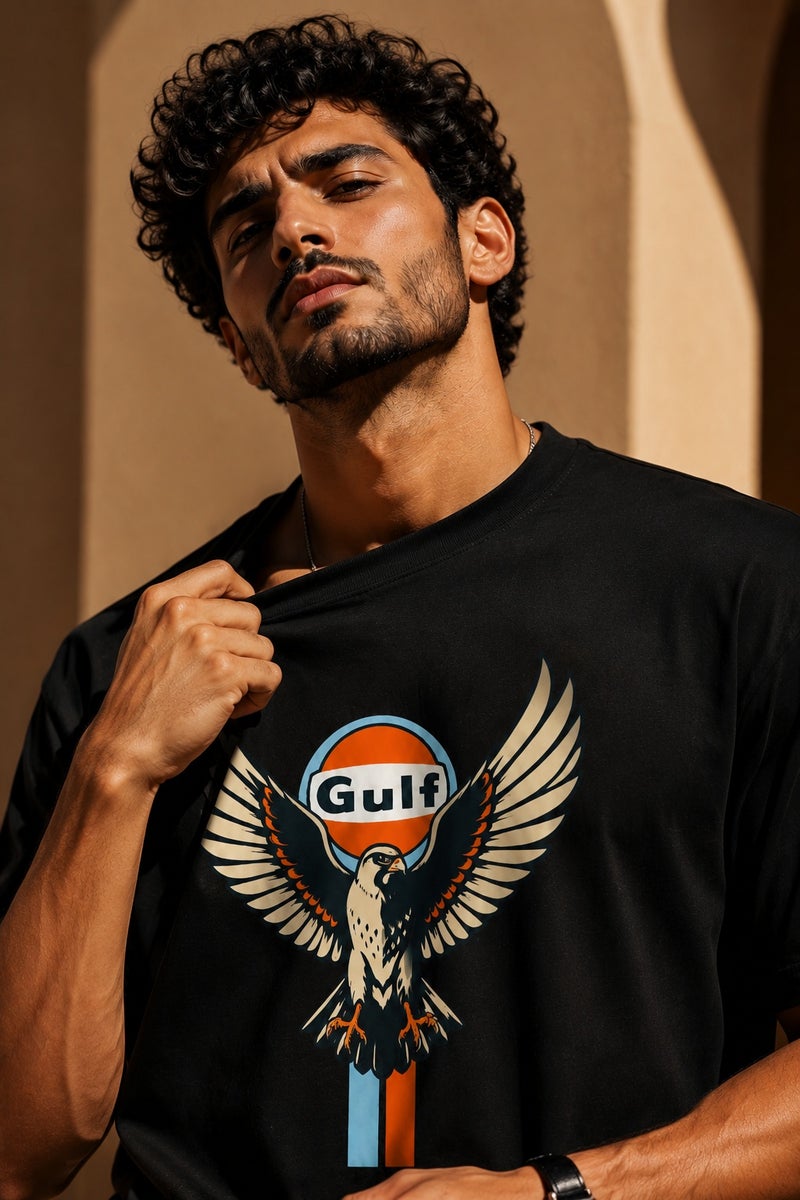 Men's Black Eagle Graphic Oversized T-Shirt Casual Short Sleeve Crew Neck Streetwear Tee - Image 5