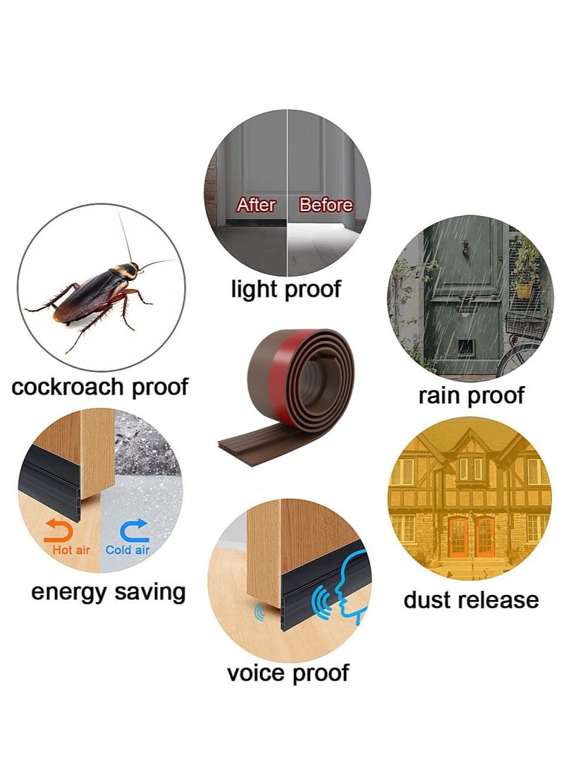 2 Pack Under Door Draft Stopper, Soundproof Rubber Bottom Seal, Bottom of Door Sweep for Against Drafts Dust Noise Animals(5×100CM, Brown)  - Image 2