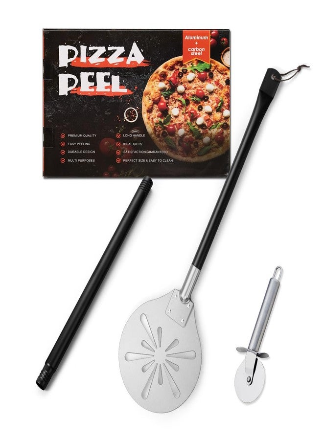 HaSteeL Pizza Peel with Pizza Cutter Wheel, HaSteeL 8-Inch Perforated Pizza Turner Spatula with Long Handle, Lightweight Stainless Steel Paddle Spinner for Home & Commercial Pizza Oven Accessories, Food Grade - Image 1