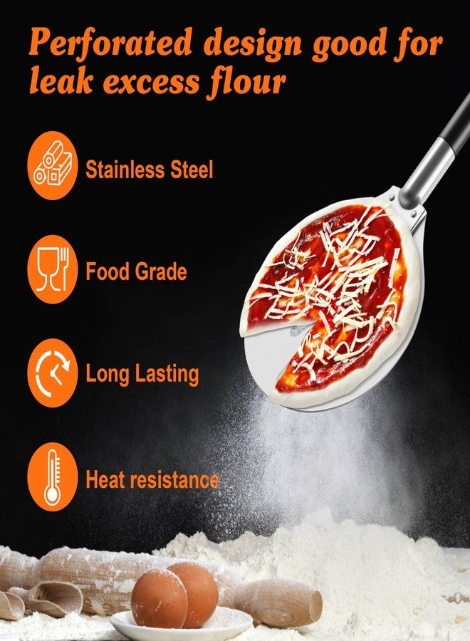 HaSteeL Pizza Peel with Pizza Cutter Wheel, HaSteeL 8-Inch Perforated Pizza Turner Spatula with Long Handle, Lightweight Stainless Steel Paddle Spinner for Home & Commercial Pizza Oven Accessories, Food Grade - Image 3