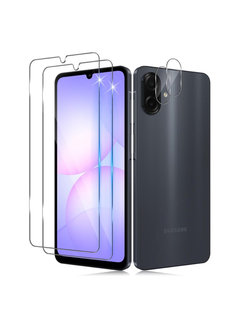 متوافق مع هاتف Galaxy A07 - زجاج مقوى، 【2+2 قطعة】 حامي شاشة وحامي عدسة كاميرا، صلابة 9H، زجاج مقوى عالي الوضوح مقاوم للخدوش - Image 1