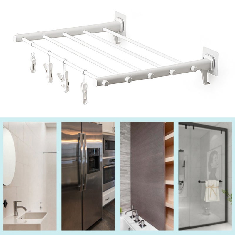 Wall Mounted Drying Rack: Punch Free Installation, Strong Bearing Capacity, Folding Laundry Rack - Windproof Clips Telescopic Clothes Rack for Indoor Balcony Use - Image 4