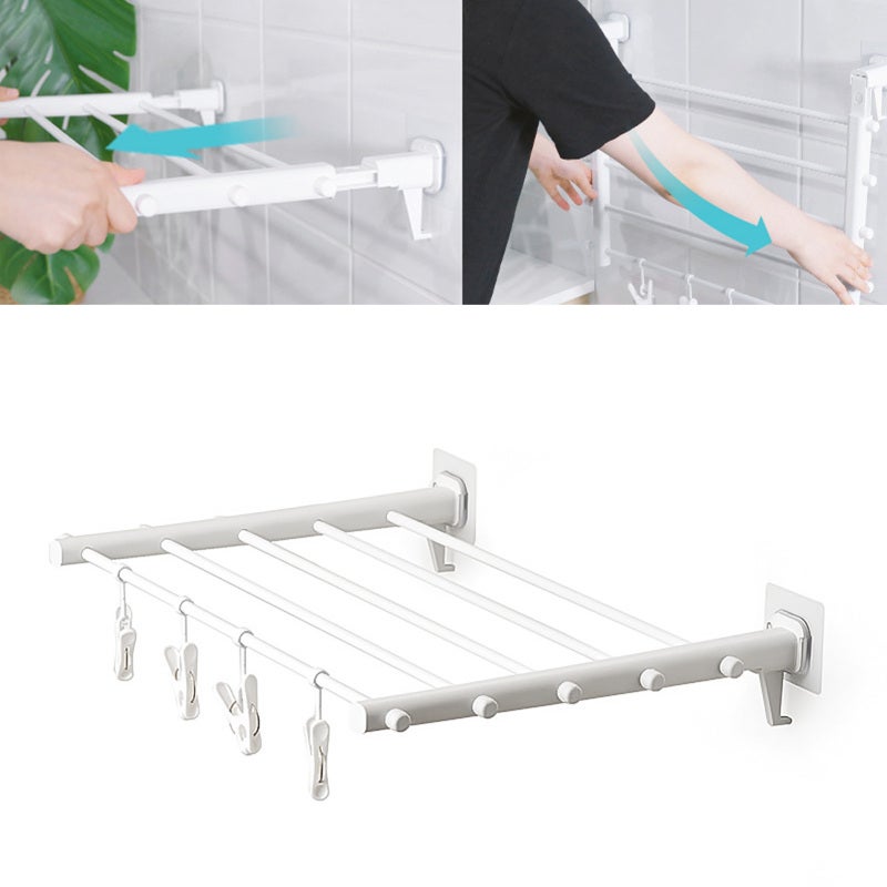 Wall Mounted Drying Rack: Punch Free Installation, Strong Bearing Capacity, Folding Laundry Rack - Windproof Clips Telescopic Clothes Rack for Indoor Balcony Use - Image 3