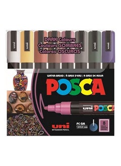 POSCA Paint Marker Pen New Dark Colors, Medium Tip Line Width 1.8-2.5mm, Set of 8 