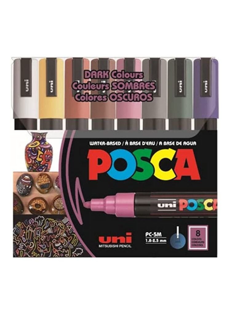 POSCA - Paint Marker Pen New Dark Colors, Medium Tip Line Width 1.8-2.5mm, Set of 8 - Image 1