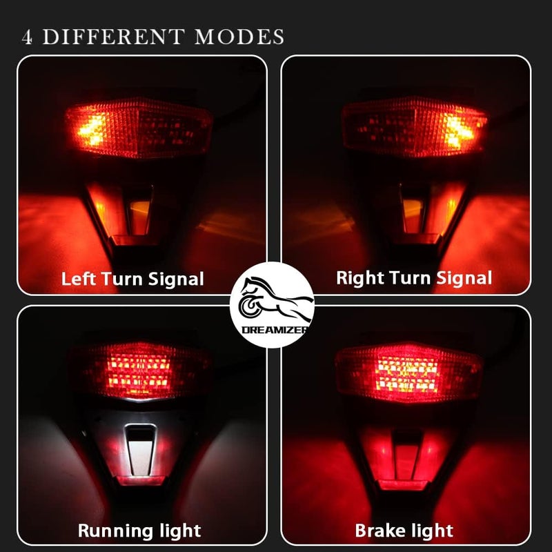 DREAMIZER Motorcycle Dirt Bike Tail Light Compatible with Suzuki DRZ 400 S SM E CRF 250-19 LEDs Rear Fender Brake Taillight with Turn Signals License Plate Lamp for Custom Off-Road, Red - Image 4