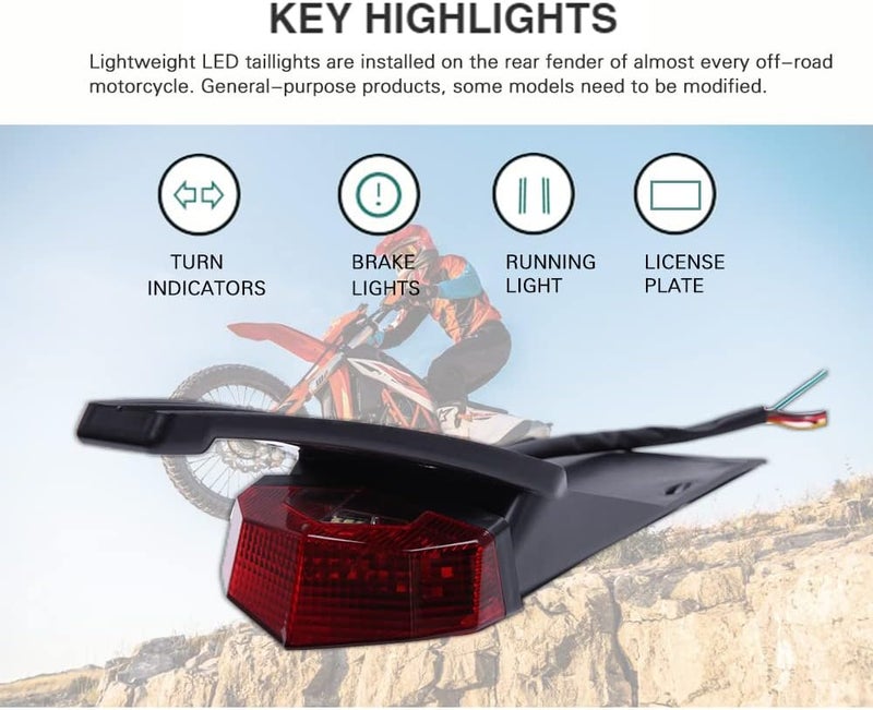 DREAMIZER Motorcycle Dirt Bike Tail Light Compatible with Suzuki DRZ 400 S SM E CRF 250-19 LEDs Rear Fender Brake Taillight with Turn Signals License Plate Lamp for Custom Off-Road, Red - Image 3