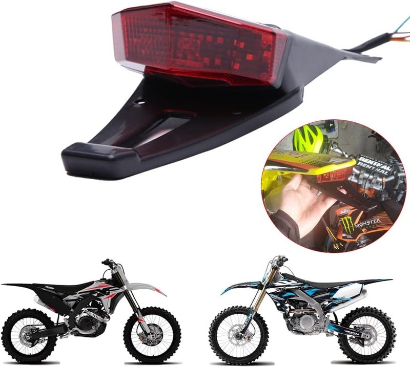 DREAMIZER Motorcycle Dirt Bike Tail Light Compatible with Suzuki DRZ 400 S SM E CRF 250-19 LEDs Rear Fender Brake Taillight with Turn Signals License Plate Lamp for Custom Off-Road, Red - Image 2