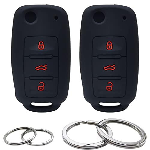 GFDesign 2Pcs Silicone Flip 3 Buttons Key Fob Cover Remote Case Keyless Protector Compatible with VW Volkswagen Passat CC Tiguan Touareg Eos EuroVan Golf GTI Jetta Beetle Rabbit - Image 1