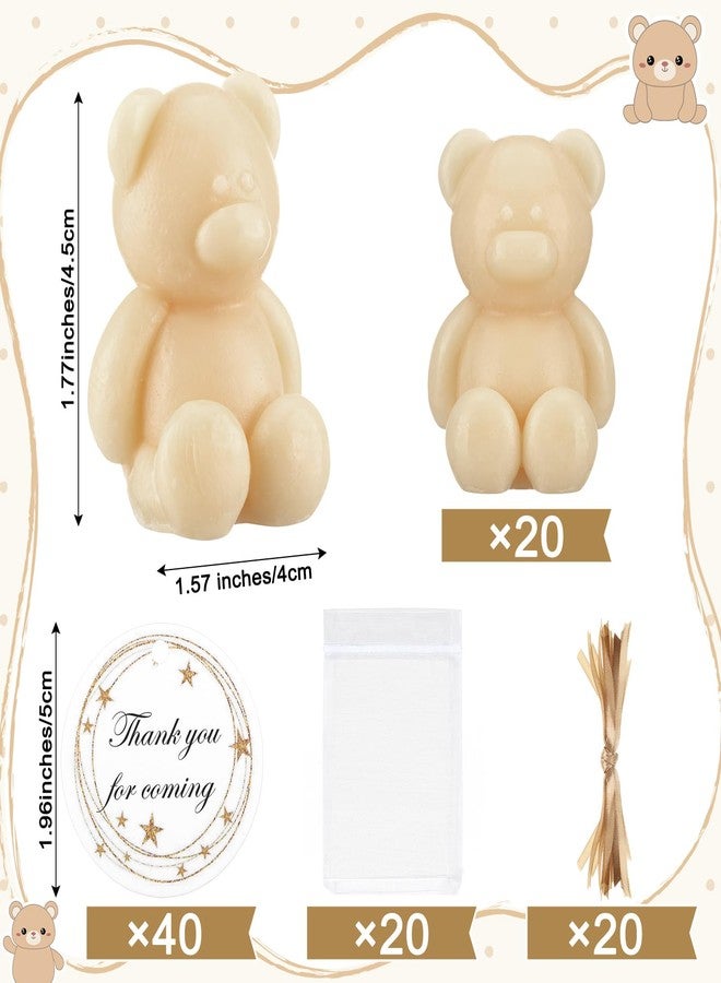 Leelosp 20 Set Small Bear Soaps Baby Shower Favors with Organza Bags Thank You Gift Tags Handmade Mini Cute Bear Soap for Baby Shower Wedding Gender Reveal Party Guests (Beige) - Image 2