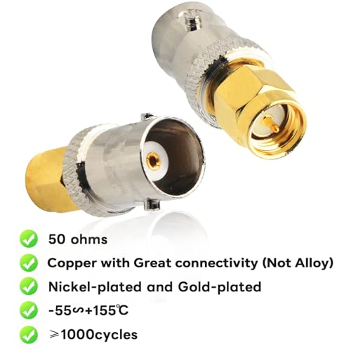 BOOBRIE BNC SMA Coax Connector SMA Male to BNC Female Coaxial Connector Low Loss Coax Adapter for RF Antennas, Wireless LAN Devices, Coaxial cable, WiFi, Ham or Handheld Radios, Scanner, SDR Pack of 2 - Image 3