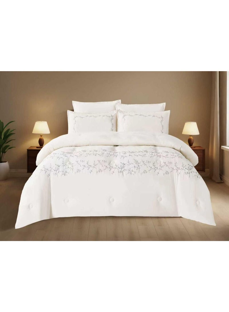 King Size 6-Piece Embroidered Comforter Set – Jacquard Cotton Fabric – Elegant Design – Breathable and Hypoallergenic – 220x240cm