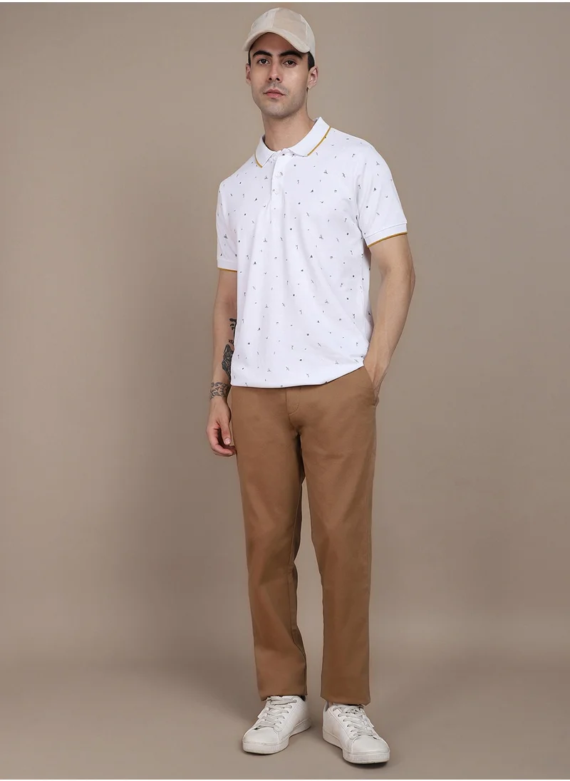 دينيس لينغو White Solid Regular Fit Polo Collar T-shirt for Men - 100% Cotton, Half Sleeves, Casual,