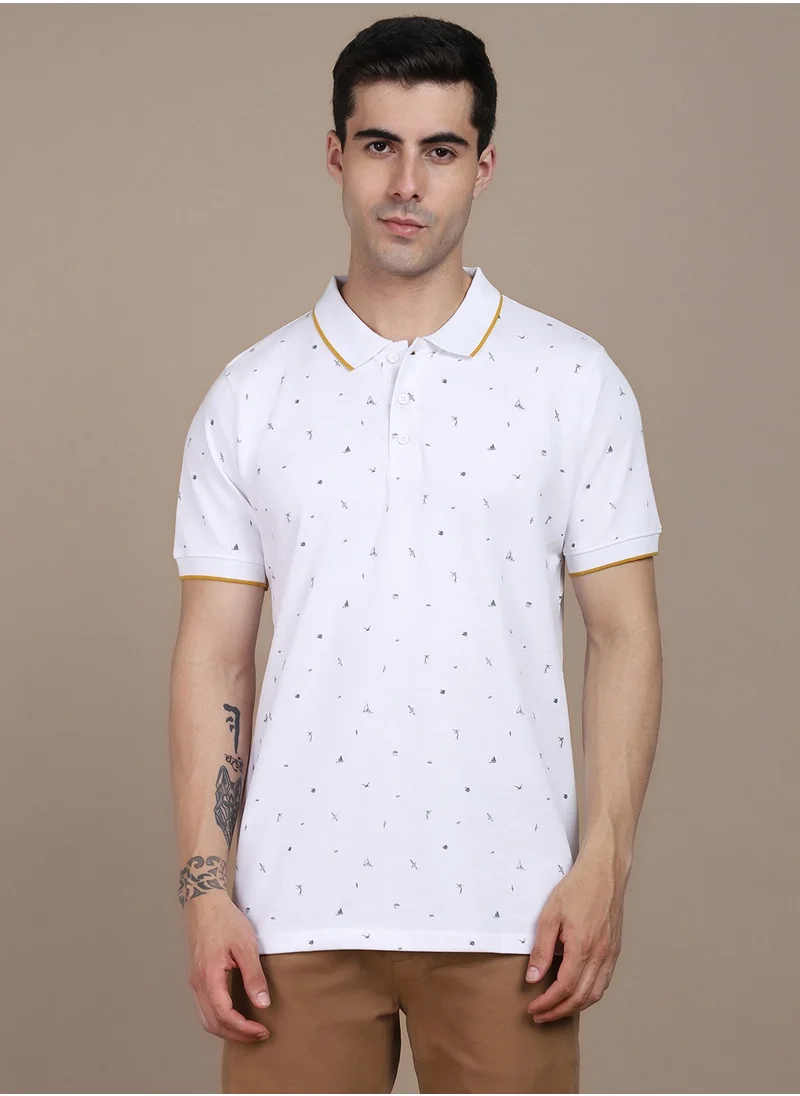 دينيس لينغو White Solid Regular Fit Polo Collar T-shirt for Men - 100% Cotton, Half Sleeves, Casual,