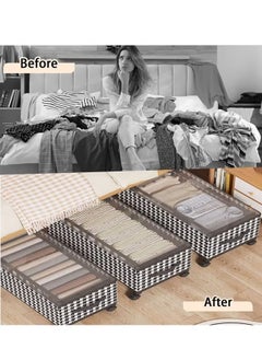 XiuWoo 57*29*30cm Under Bed Storage Box With Wheels Handles Clear Window Houndstooth Pattern Printed Large Capacity Rolling Clothes Storage Bins For Clothes Bedding Shoe Toy Houndstooth  - Image 2