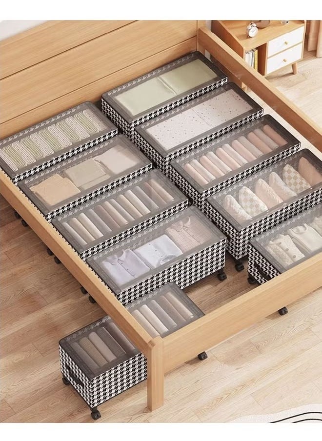 XiuWoo - 57*29*30cm Under Bed Storage Box With Wheels Handles Clear Window Houndstooth Pattern Printed Large Capacity Rolling Clothes Storage Bins For Clothes Bedding Shoe Toy Houndstooth - Image 1