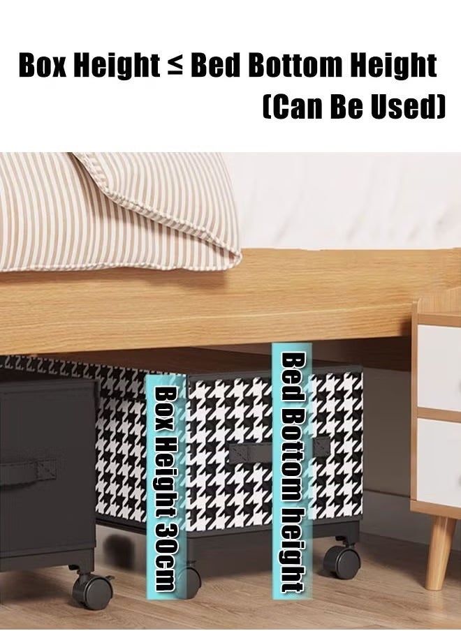 XiuWoo - 57*29*30cm Under Bed Storage Box With Wheels Handles Clear Window Houndstooth Pattern Printed Large Capacity Rolling Clothes Storage Bins For Clothes Bedding Shoe Toy Houndstooth - Image 1