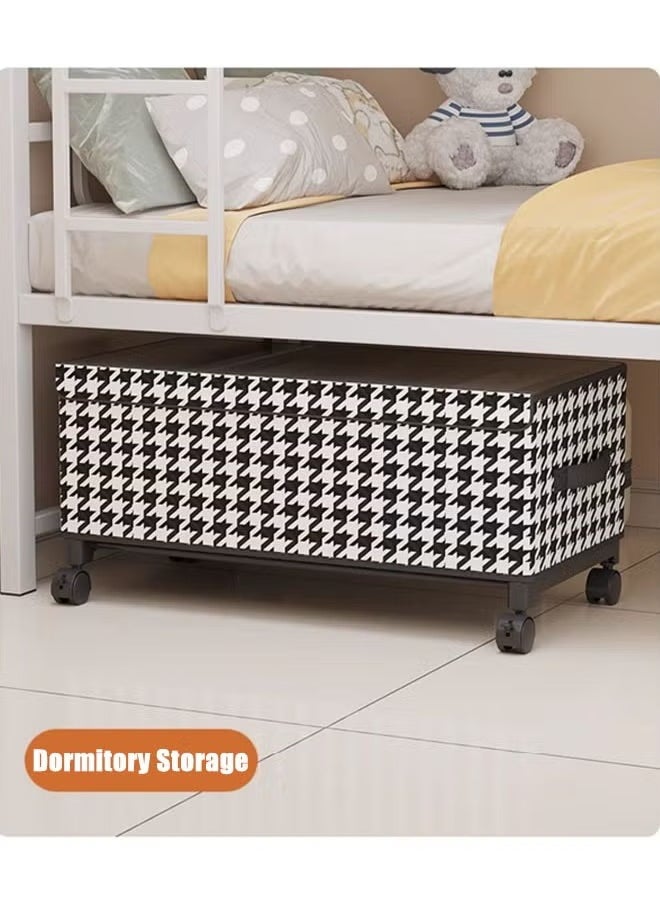 XiuWoo - 57*29*30cm Under Bed Storage Box With Wheels Handles Clear Window Houndstooth Pattern Printed Large Capacity Rolling Clothes Storage Bins For Clothes Bedding Shoe Toy Houndstooth - Image 1