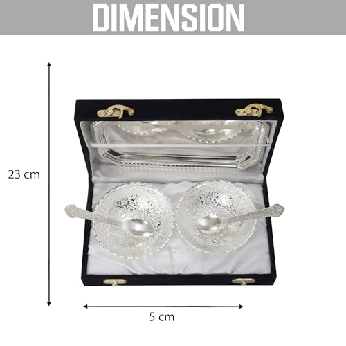 INTERNATIONAL GIFT® German Silver Round Bowl Spoon Tray Or Carry Bag with Best Wishes Tag | German Silver Metal Suitable for Gifting, Serving, Home Décor and Pooja - Image 5