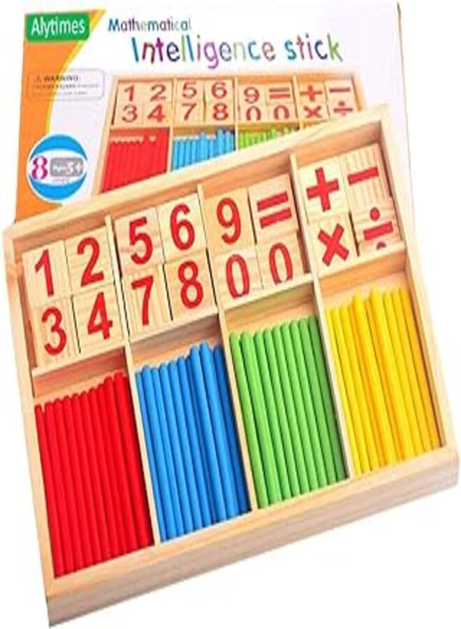 Alytimes Educational Mathematics Toy, Counting Stick, Wooden Number Cards and Counting Rod Box