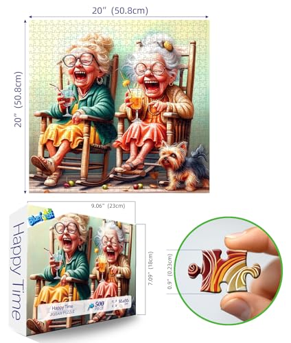 Blueforest Puzzles for Adults 500 Pieces Vibrant Friendship Cozy Rocking Chairs Jigsaw Puzzles Yorkshire Terrier Colorful Cocktails Wall Decor for Living Room Bedroom for Nature Lovers - Image 5