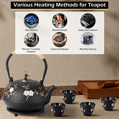 Dyna-Living Cast Iron Teapot 1200ml/40.6oz Japanese Tea Set with 4 Tea Cups Japanese Cast Iron Teapot with Infuser Japanese Tea Kettle Stovetop Gift for Tea Lover - Image 4