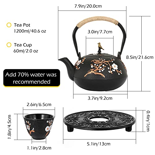 Dyna-Living Cast Iron Teapot 1200ml/40.6oz Japanese Tea Set with 4 Tea Cups Japanese Cast Iron Teapot with Infuser Japanese Tea Kettle Stovetop Gift for Tea Lover - Image 5