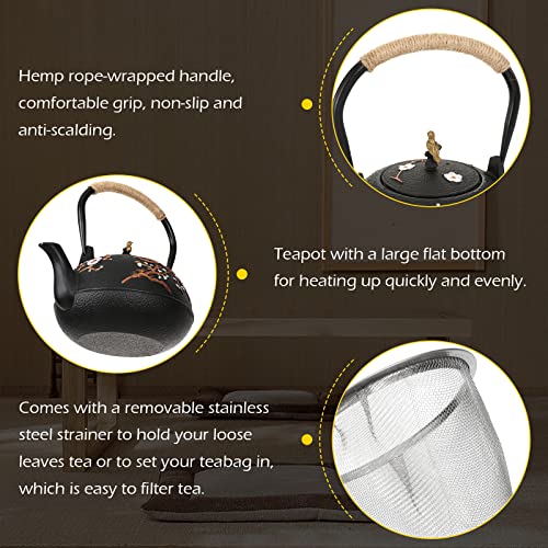 Dyna-Living Cast Iron Teapot 1200ml/40.6oz Japanese Tea Set with 4 Tea Cups Japanese Cast Iron Teapot with Infuser Japanese Tea Kettle Stovetop Gift for Tea Lover - Image 3