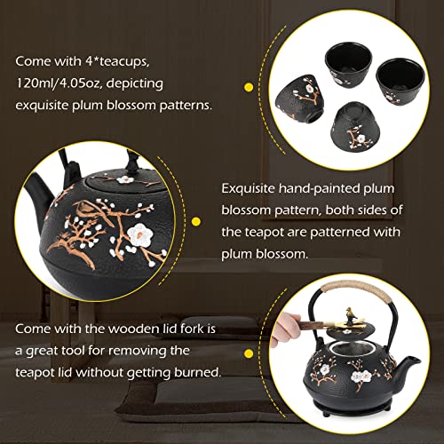 Dyna-Living Cast Iron Teapot 1200ml/40.6oz Japanese Tea Set with 4 Tea Cups Japanese Cast Iron Teapot with Infuser Japanese Tea Kettle Stovetop Gift for Tea Lover - Image 2