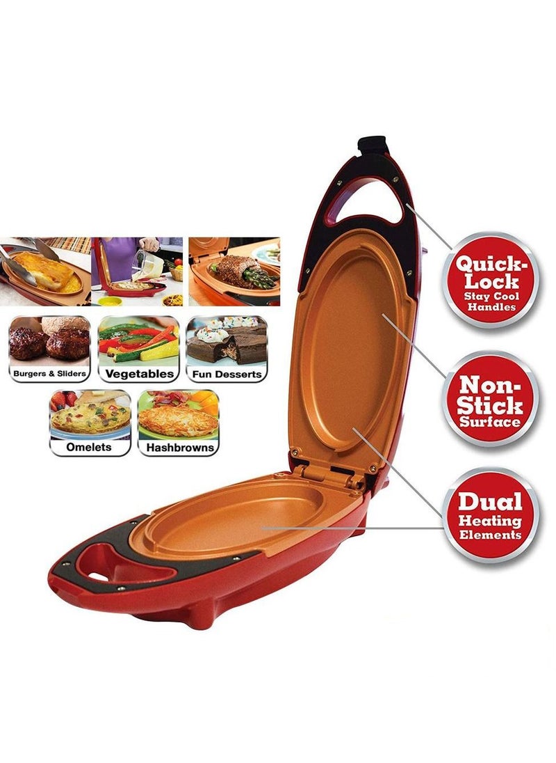 Red Copper - Red Copper 5 Minute Chef Double Sided Copper Infused Grill Pan with Non Stick Anti Scratch Surface for Making Delicious Omelet - Image 1