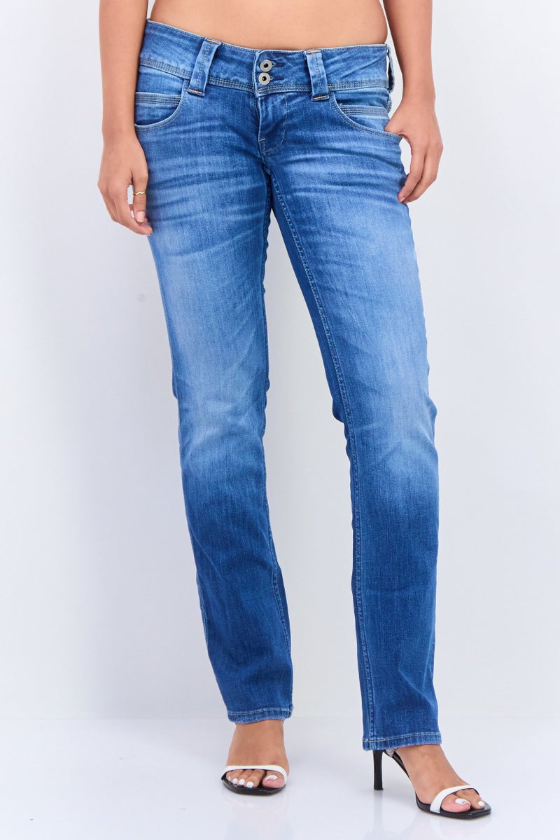 Pepe Jeans Women Regular Fit Low Waist Stretchable Straight Leg Jeans, Denim Wash - Image 1