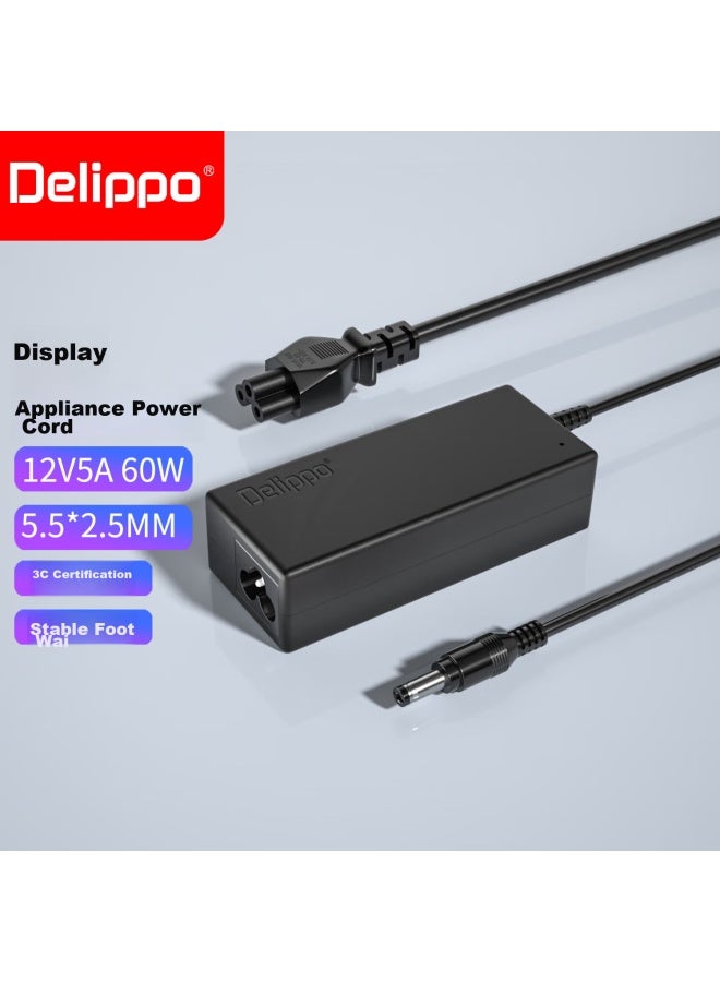 Delippo 12v Power Adapter Universal For Lcd Monitors, Surveillance, Projectors, Set-top Boxes, Switches, 12v 5a/4.5a/4a/3.5a/3a Transformer - Image 1