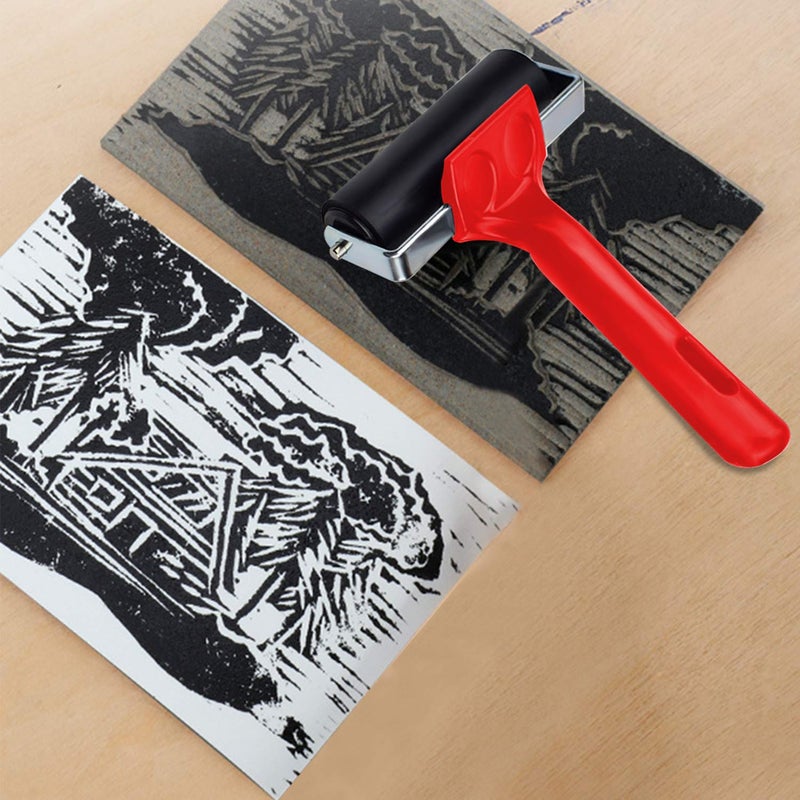 Lainrrew 2 Pcs Rubber Roller, Hard Rubber Brayer Glue Roller for Construction Tools Printmaking Stamping Wallpaper Gluing Application, 3.8" and 2.2" (Black) - Image 3