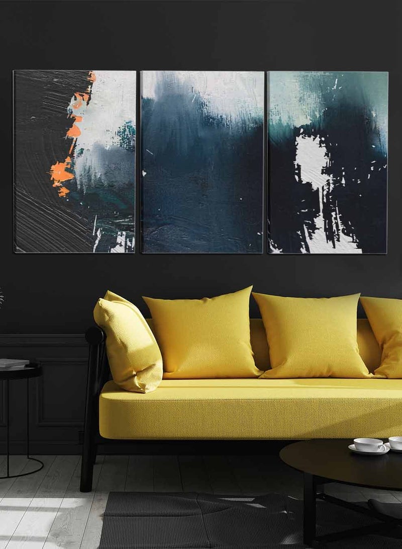 لوحة طقم من ٣ لوحات كانفاس على إطار خشبي، تصميم رسم تجريدي، للمنزل، غرفة المعيشة، المكتب، الديكور - Image 1