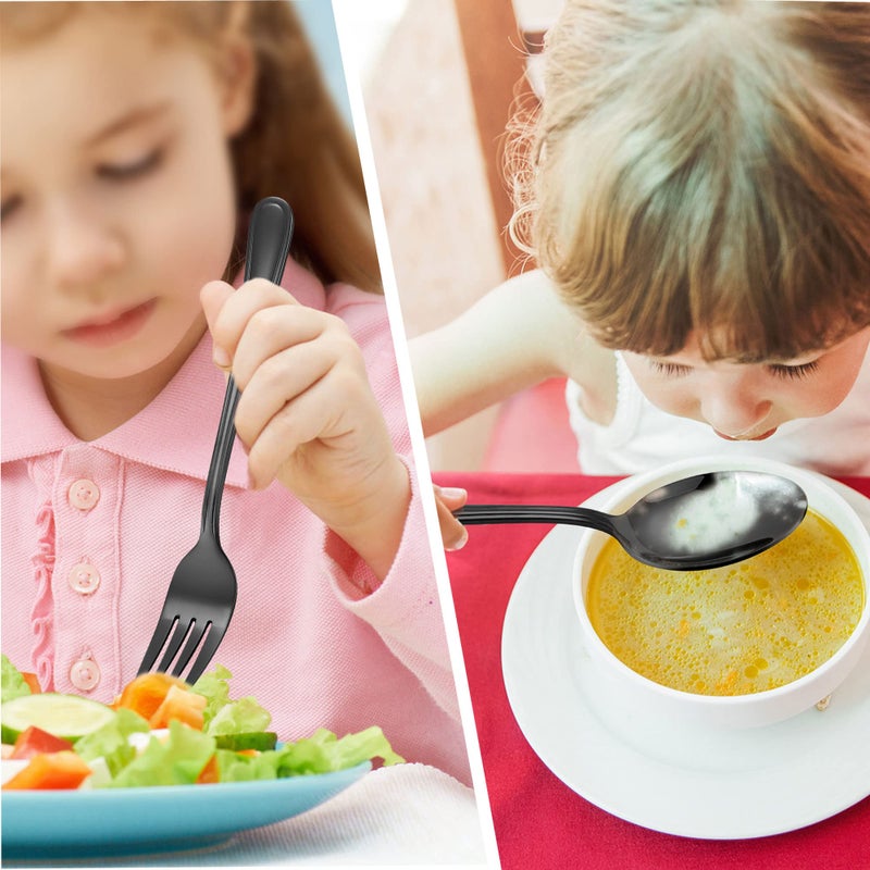 LIANYU 15-Piece Black Kids Silverware Set, Stainless Steel Toddler Utensils Flatware Set, Child Cutlery Tableware Set for 5, Include knife Fork Spoon, Mirror Finished, Dishwasher Safe - Image 3