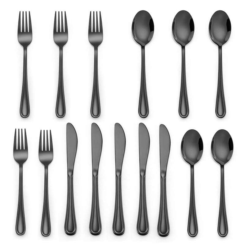 LIANYU 15-Piece Black Kids Silverware Set, Stainless Steel Toddler Utensils Flatware Set, Child Cutlery Tableware Set for 5, Include knife Fork Spoon, Mirror Finished, Dishwasher Safe - Image 1