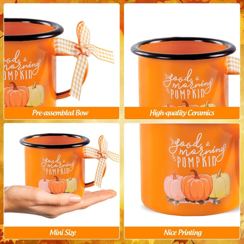 Quera 4 Pcs Fall Thanksgiving Mini Coffee Mug Pumpkin Mini Coffee Cups for Tiered Tray Decor Autumn Centerpieces Farmhouse Kitchen Coffee Bar PartyDecorations Birthday Gift 240ml - Image 2