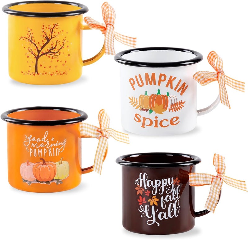 Quera 4 Pcs Fall Thanksgiving Mini Coffee Mug Pumpkin Mini Coffee Cups for Tiered Tray Decor Autumn Centerpieces Farmhouse Kitchen Coffee Bar PartyDecorations Birthday Gift 240ml - Image 1